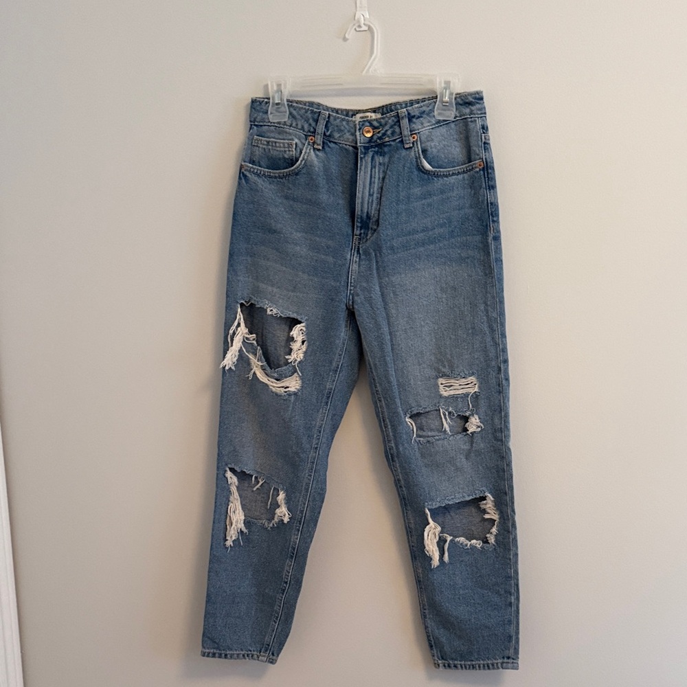 Forever 21 Ripped Light Blue Ankle Jeans